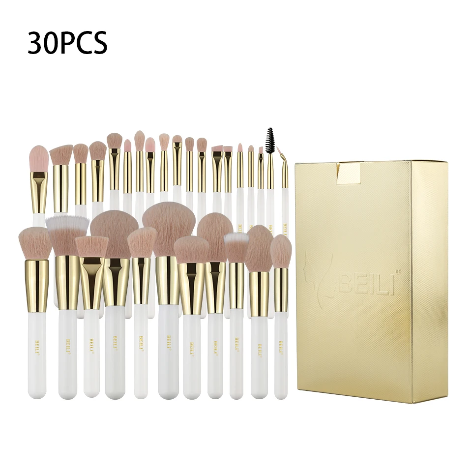 BEILI high quality pink Synthetic hair Makeup Brush Set 30pcs wholesale white handle makeup brush