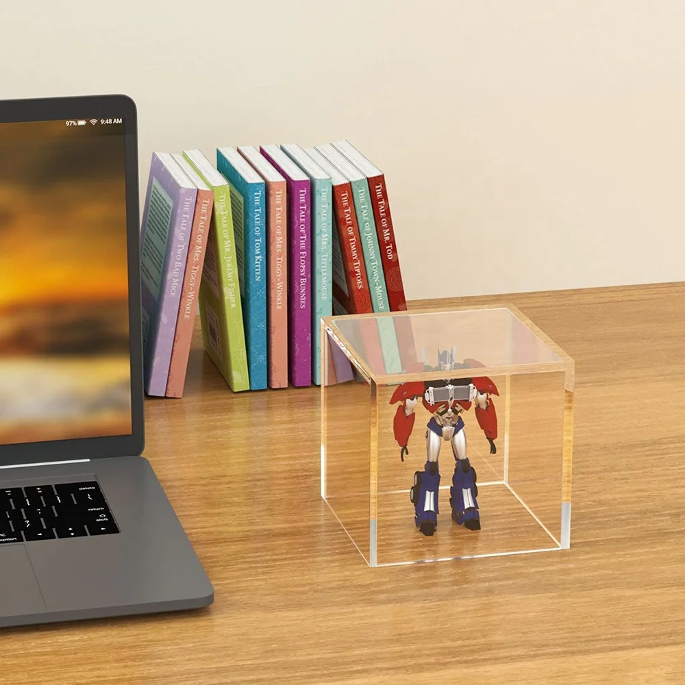 Custom transparent 5 sides acrylic display box clear cube riser dust proof storage case for collectibles
