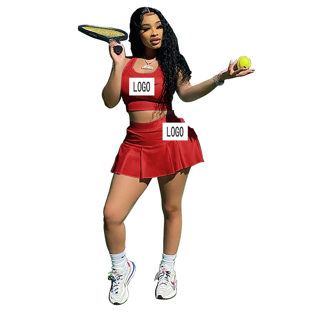 Famous Brand new pleated skirt tennis sports solid color suit  shorts sports leisure suit drawstring plus size