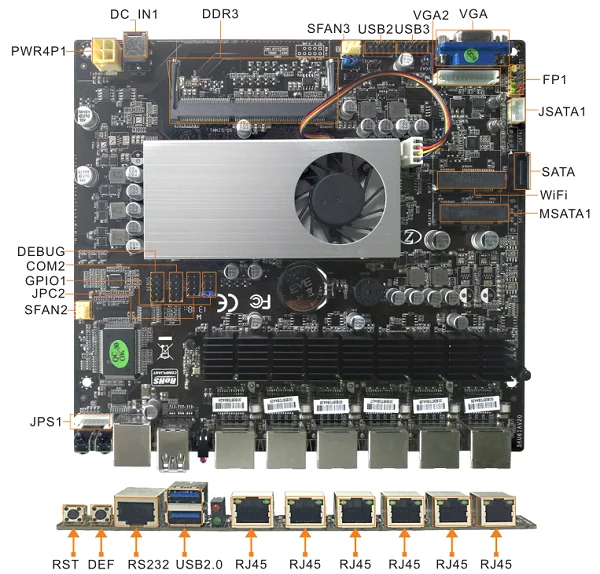 Intel Kaby Lake Celeron Fanless 3865U Dual Cores 1.8GHz x86 Industrial Motherboard with 6 LAN