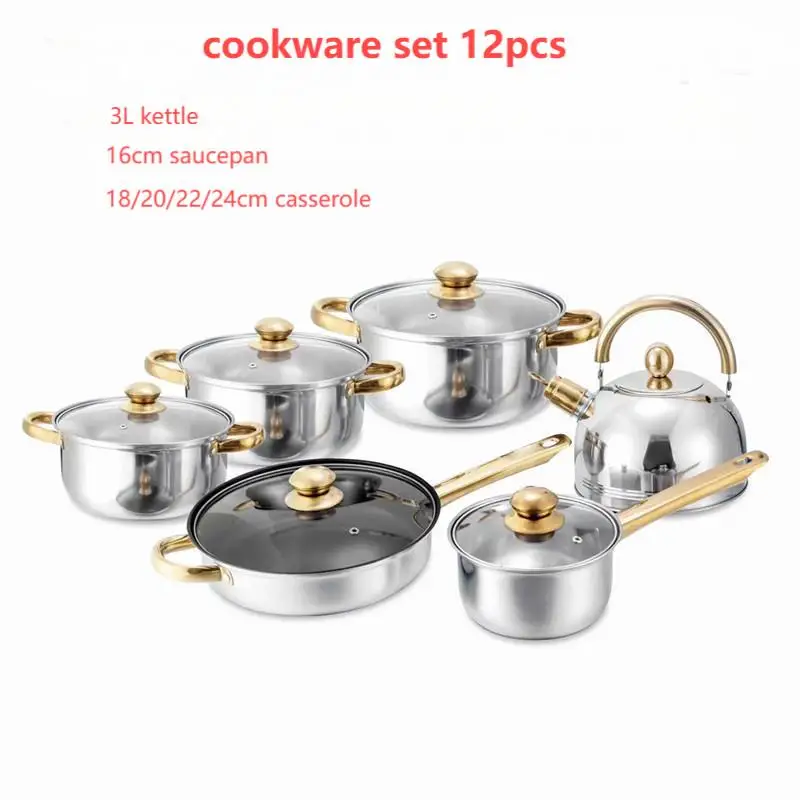 Luxury Eco-Friendly Stainless Steel Cookware Set Non-Stick Kitchen Cooking Pots Pans Ceramic Iron Featuring Metal Glass Home Use