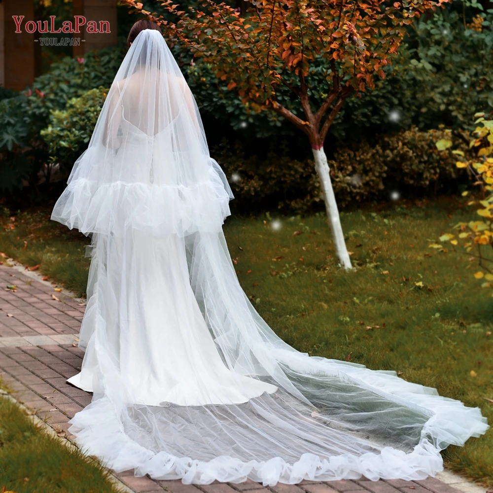 YouLaPan V117 Fashion Fold Edging Custom Polyester Double-Layer Wedding Bridal Veil 3 Meters Long