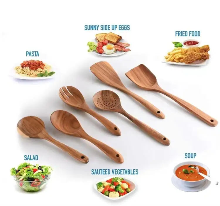 6-pieces Eco-friendly Gadgets Tools Spatula Kitchen Utensils Set for Cooking Custom Restaurant Soup Spoon Bamboo Cutlery