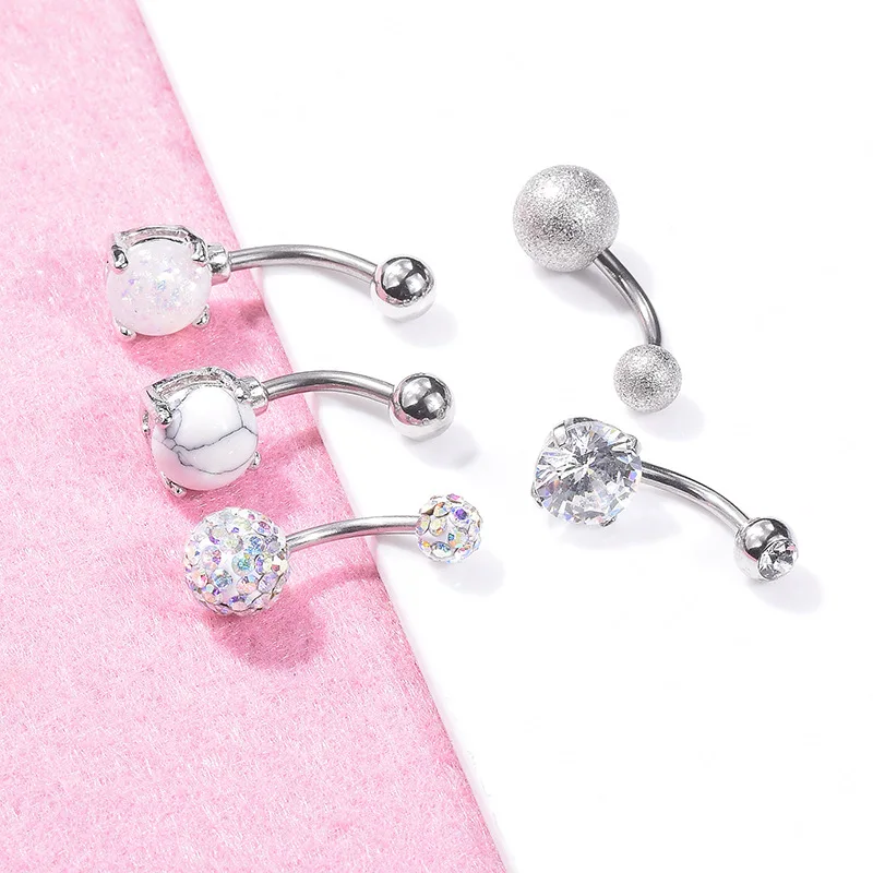 5pcs set Women Sexy Body Jewelry Rose Gold Silver Opal Turquoise Belly Button Ring Medical Steel Zircon Navel Rings Piercing
