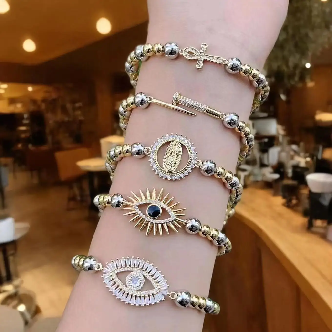 current winning products copper round bead handmade trendy bracelets for women micro macrame jewelry charm bracelet