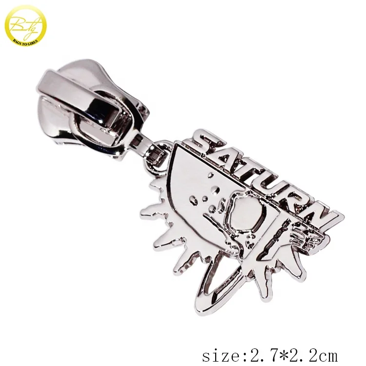 Custom designer clothing zip puller branded logos zinc alloy bag hardware replaceable head zipper charms for shoes