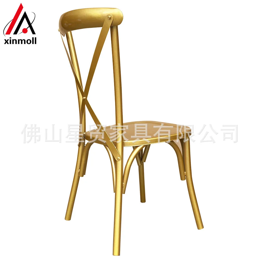 Gold metal wedding chairs cross back event party dining chairs