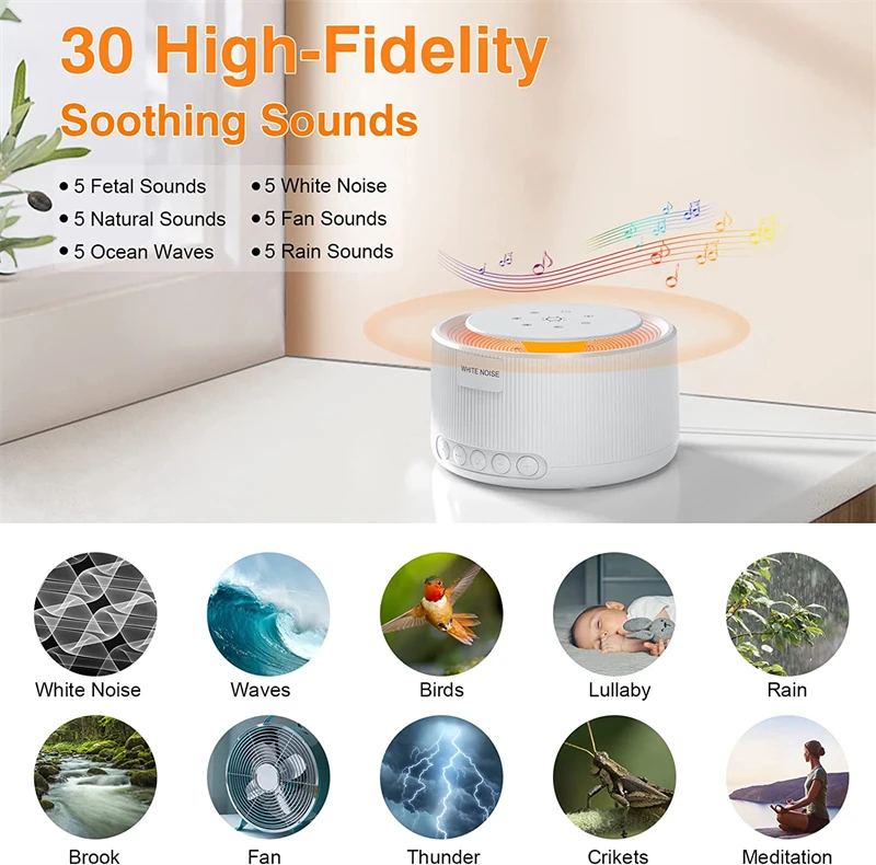 CS5  Sleeping Aid Device With Night Light Soothing Sound Machine Timing Natural Voice loud speaker White Noise Machine