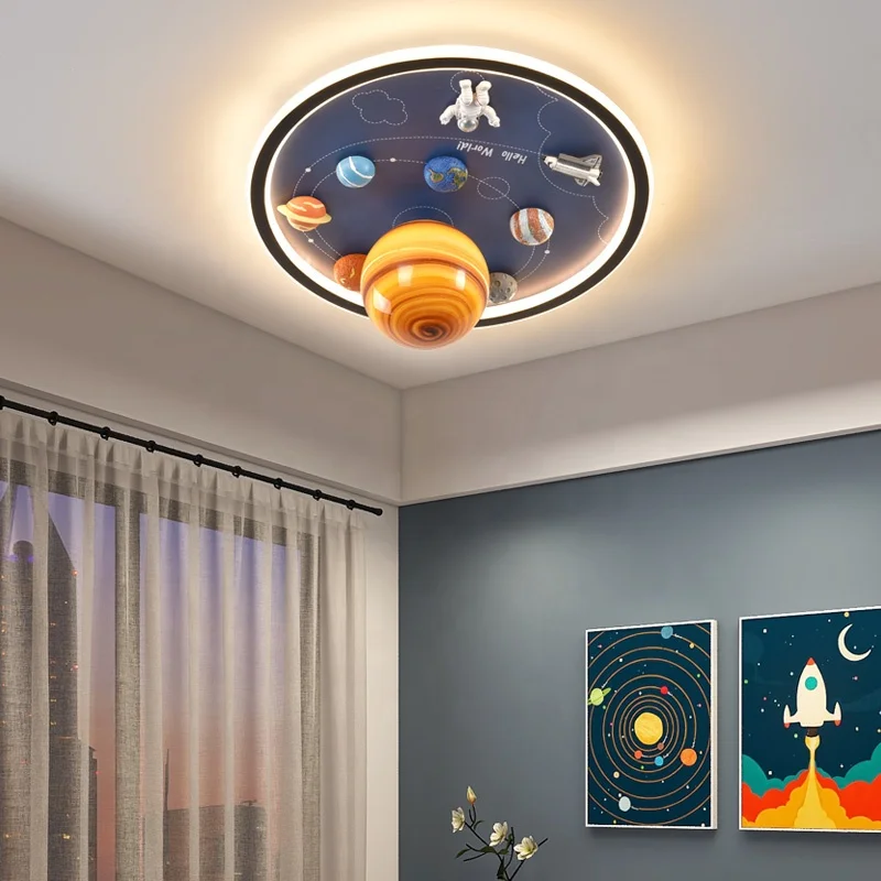 Creative Cartoon Spaceman Planet Series Warm White LED Dimmable  Cartoon Planet Ceiling Lamp for Kid room