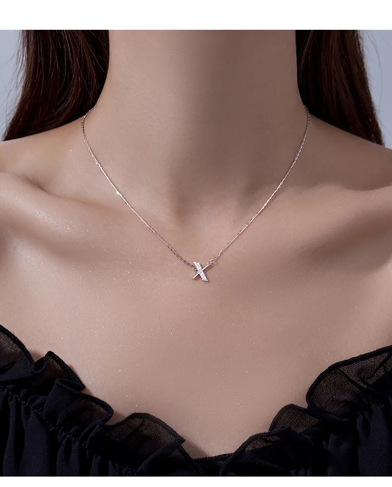 fashion jewelry 925 sterling silver minimalist necklace 26 letter alphabet diamond necklaces for women