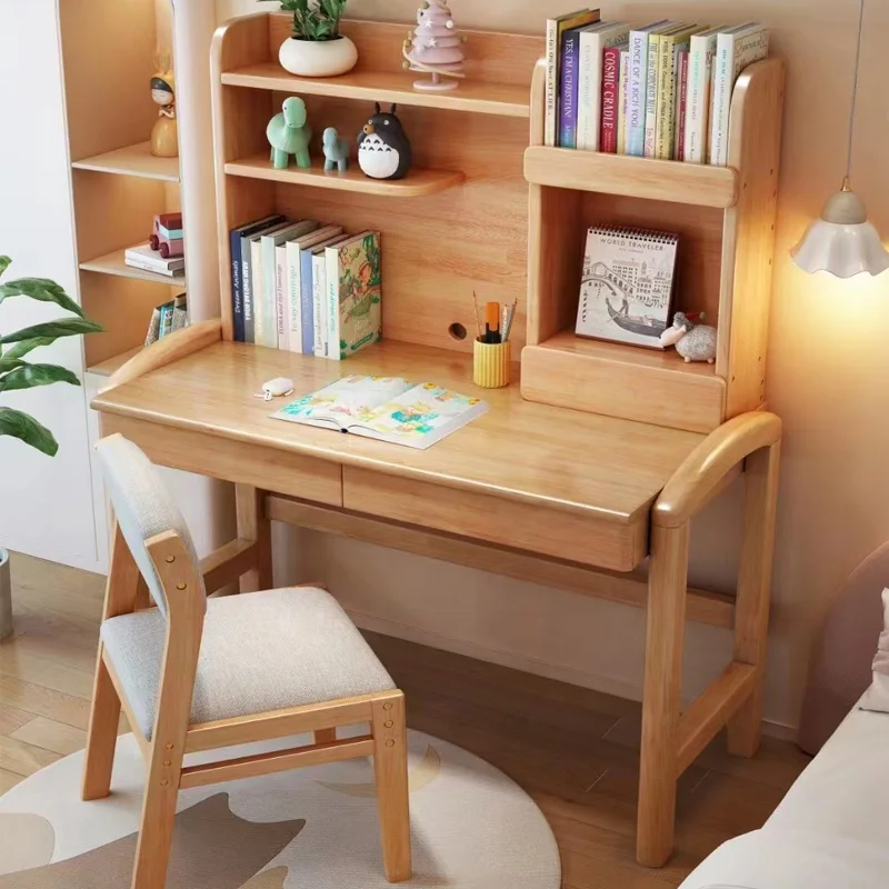 Height Adjustable children table and chair Large Storage Children Study Desk solid wood Kids Study Table With Storage Drawer