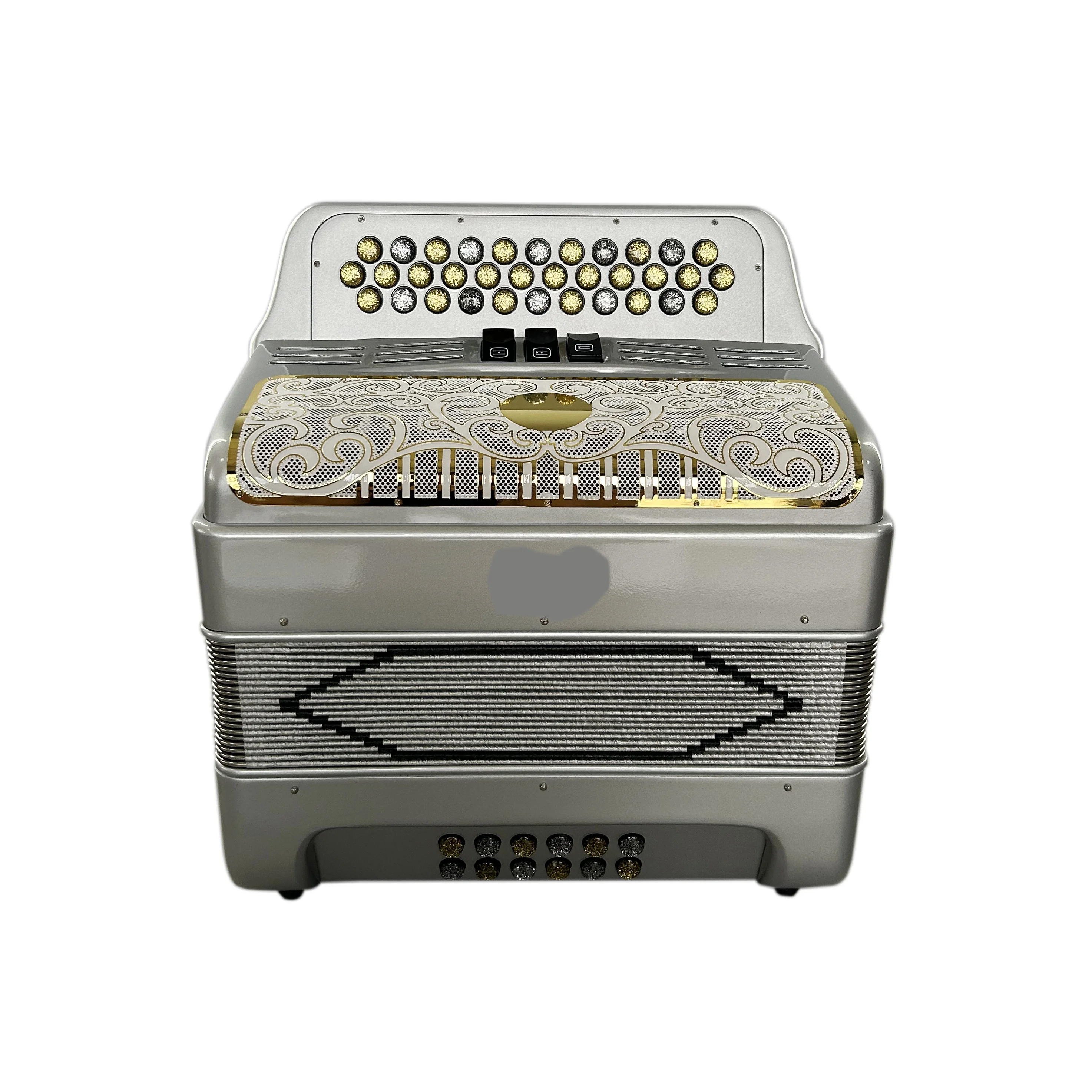 SEASOUND OEM 34 Buttons 12 Bass 3 Register Silver Accordion White Gold Grill Silver And Gold Buttons Accordions Musical JB3412C