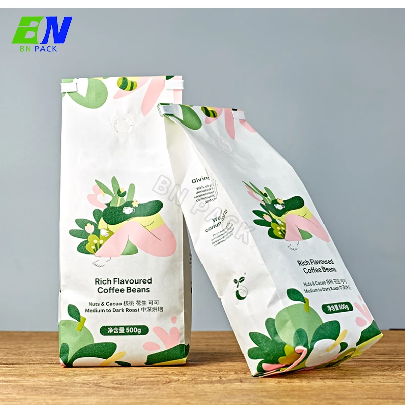 Bio Pla Biodegradable Coffee Bags With Valve and Zipper Custom Paper Packaging side gusset  Coffee Bean Bag  250g