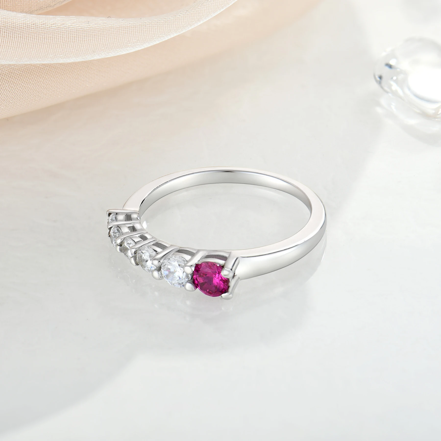 925 silver rings 4 mm red cricket and 3.5 mm round white vermiculite wedding ring for women Simplicity and fashion