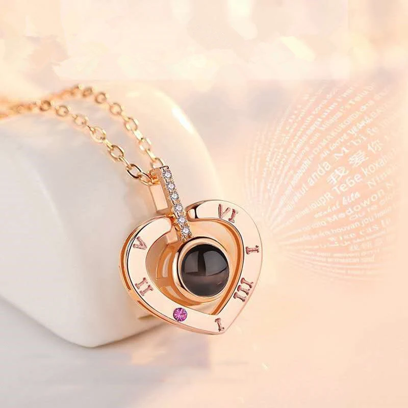projection necklace custom photo heart pendant 100 languages I love you necklaces for men and women family gifts