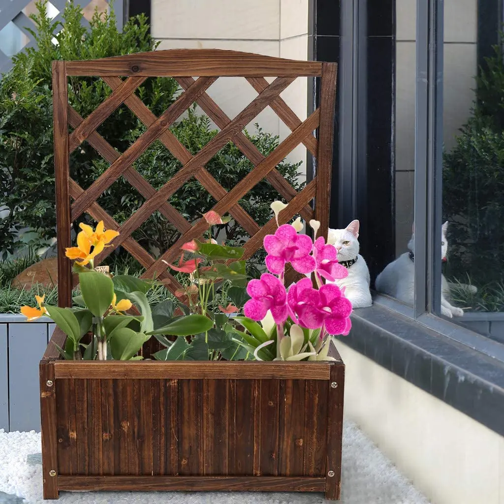Raised Garden Bed Wooden 23x13x34in Elevated Planter Garden Box with Trellis for Vegetables Herbs Tree and Flowers Outdoor Garde