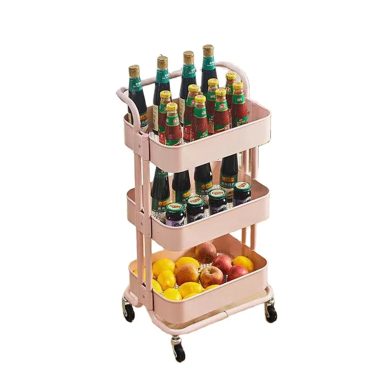 Factory Wholesale 3 Tiers Movable Home Kitchen Organizer Storage Racking Trolley Utility Carts