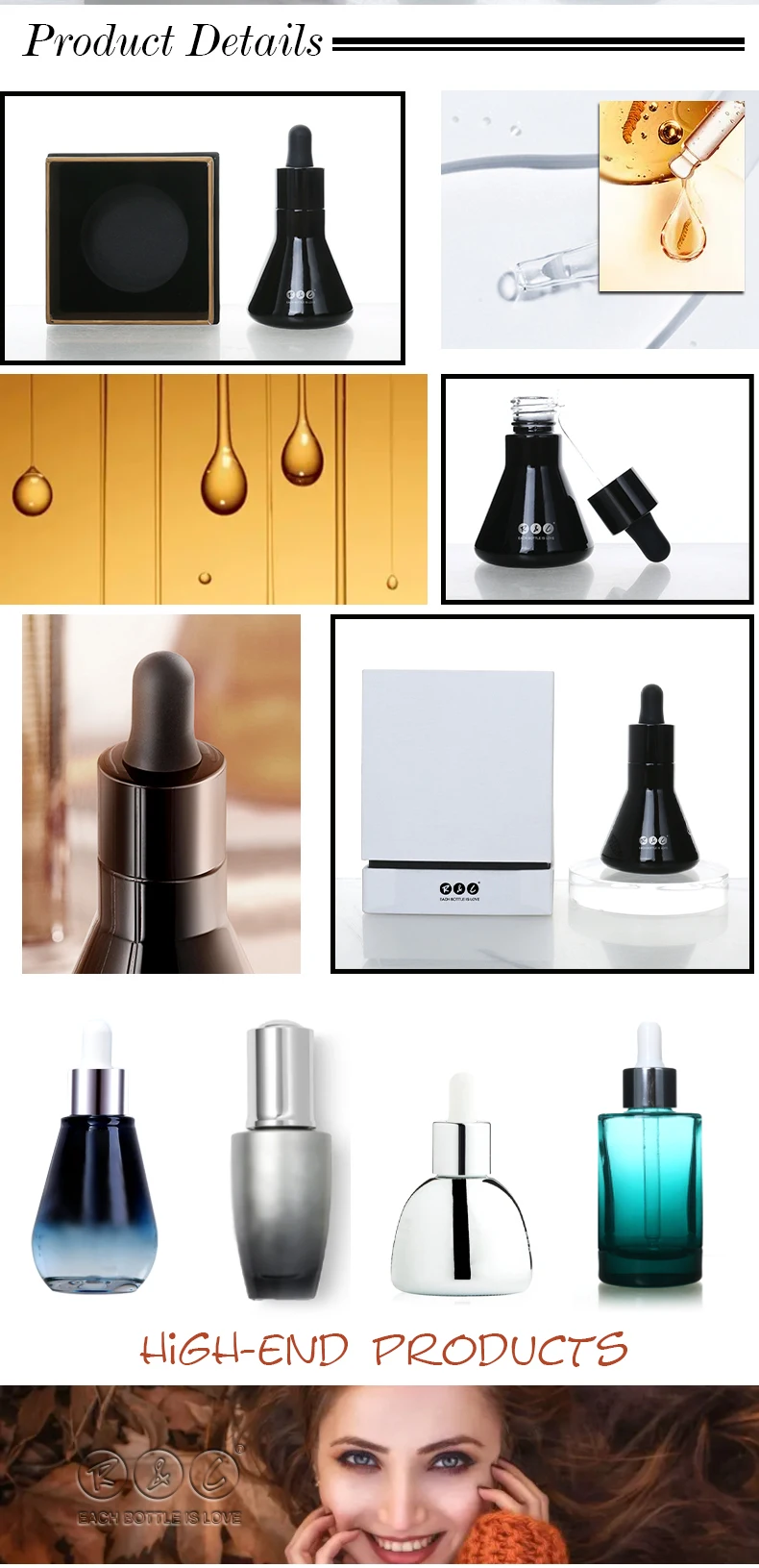 Unique Private Label Advanced Technology Empty Black Glass 50 Ml 60Ml 2Oz Luxury Dropper Body Lotion Essential Oil Bottle