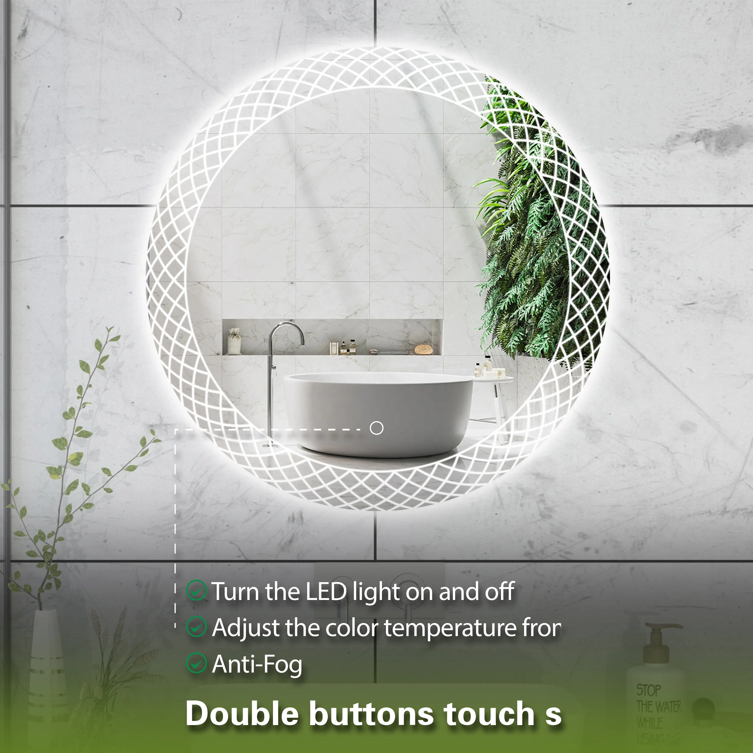 Custom Round Bathroom Mirror Wall Mounted Touch Control Smart Led Light Mirror For Bathroom