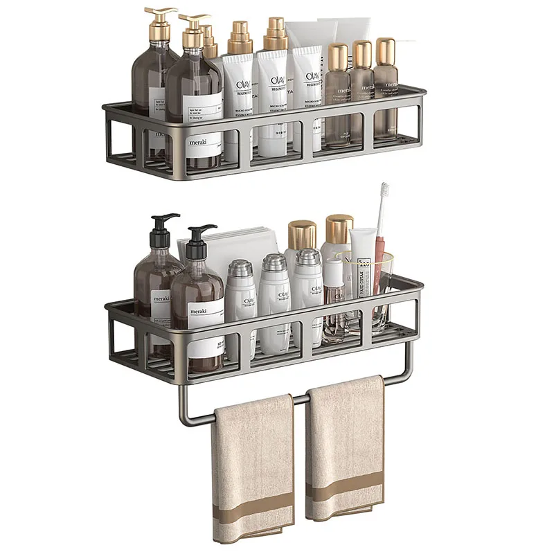 Space aluminum wall mount no drilling shower storage bathroom organizer rack shampoo holder Bathroom Rack