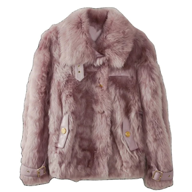 Модный теплый зимний Женский Тренч из овчины с воротником из лисьего меха, длинные кожаные пальто для женщин, кожаная куртка, пальто на талию