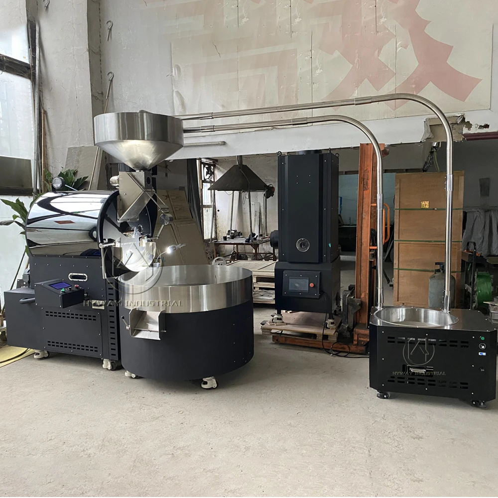HW-17kg 15kg double drum cast iron stainless steel gas hot air heating coffee roasters coffee bean coffee roaster machine