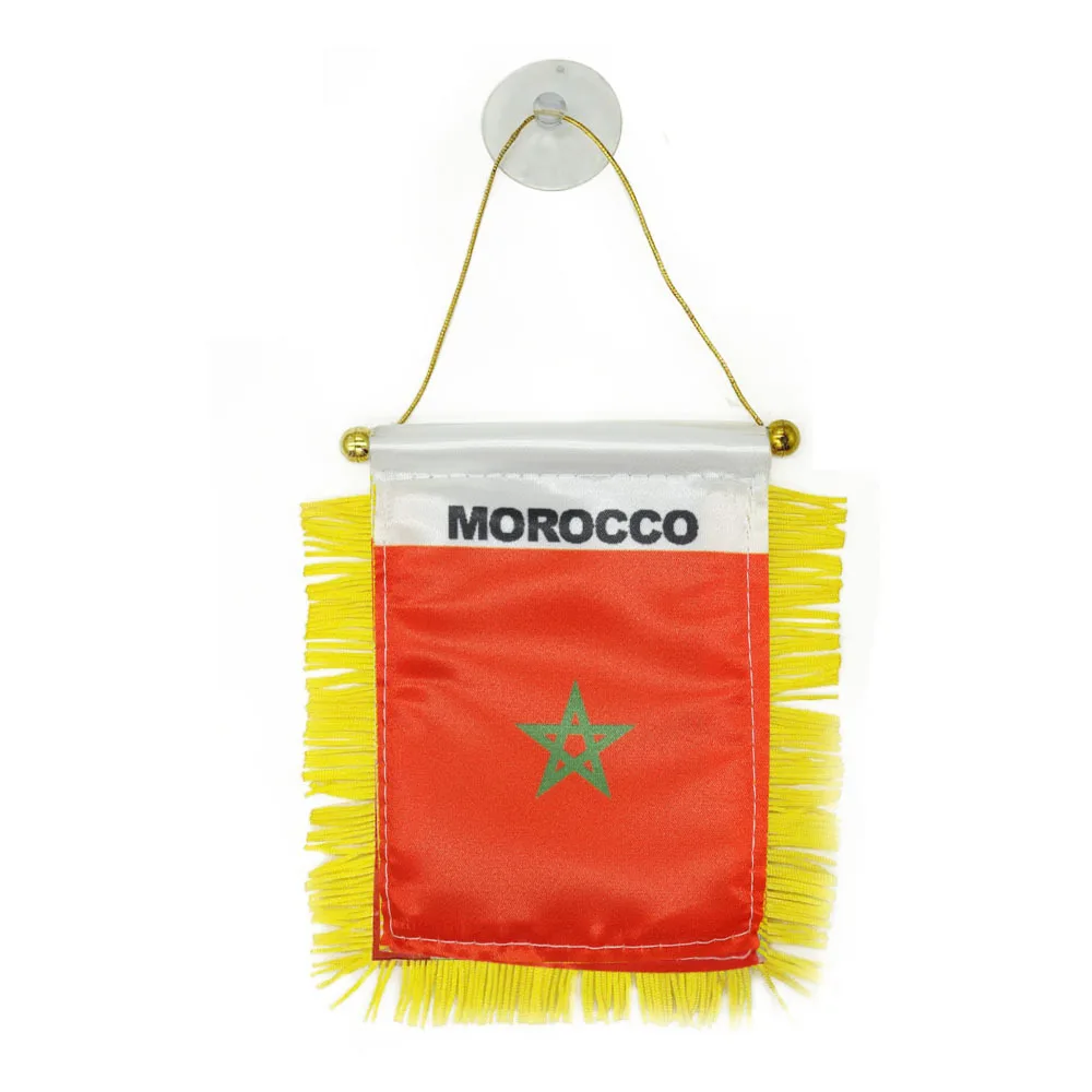 Kingdom of Morocco double sides  polyester  satin promotion car rear view Mini Pennant Banner car flags with tassels