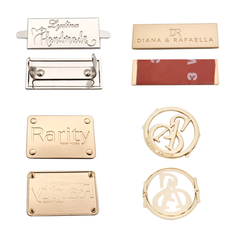 Zinc alloy engraved brand metal logo label tags custom bag metal name plates with pin for handbags