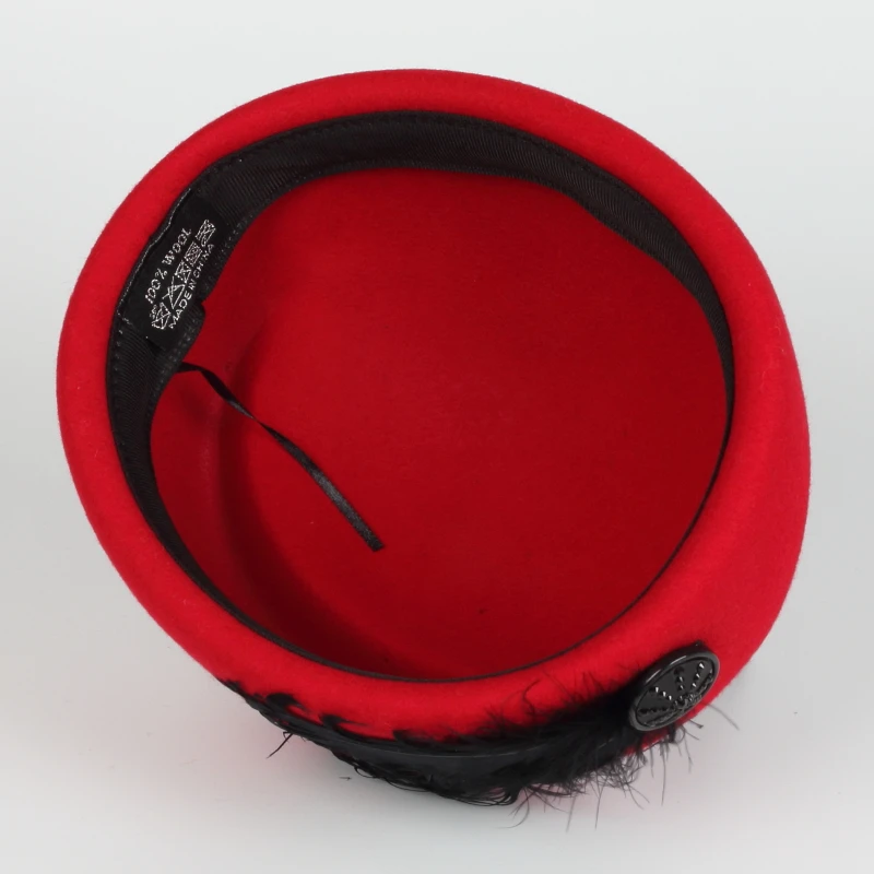 Wholesale Fashionable Women Airline Stewardess Cap Ladies Beret Hats With Feather