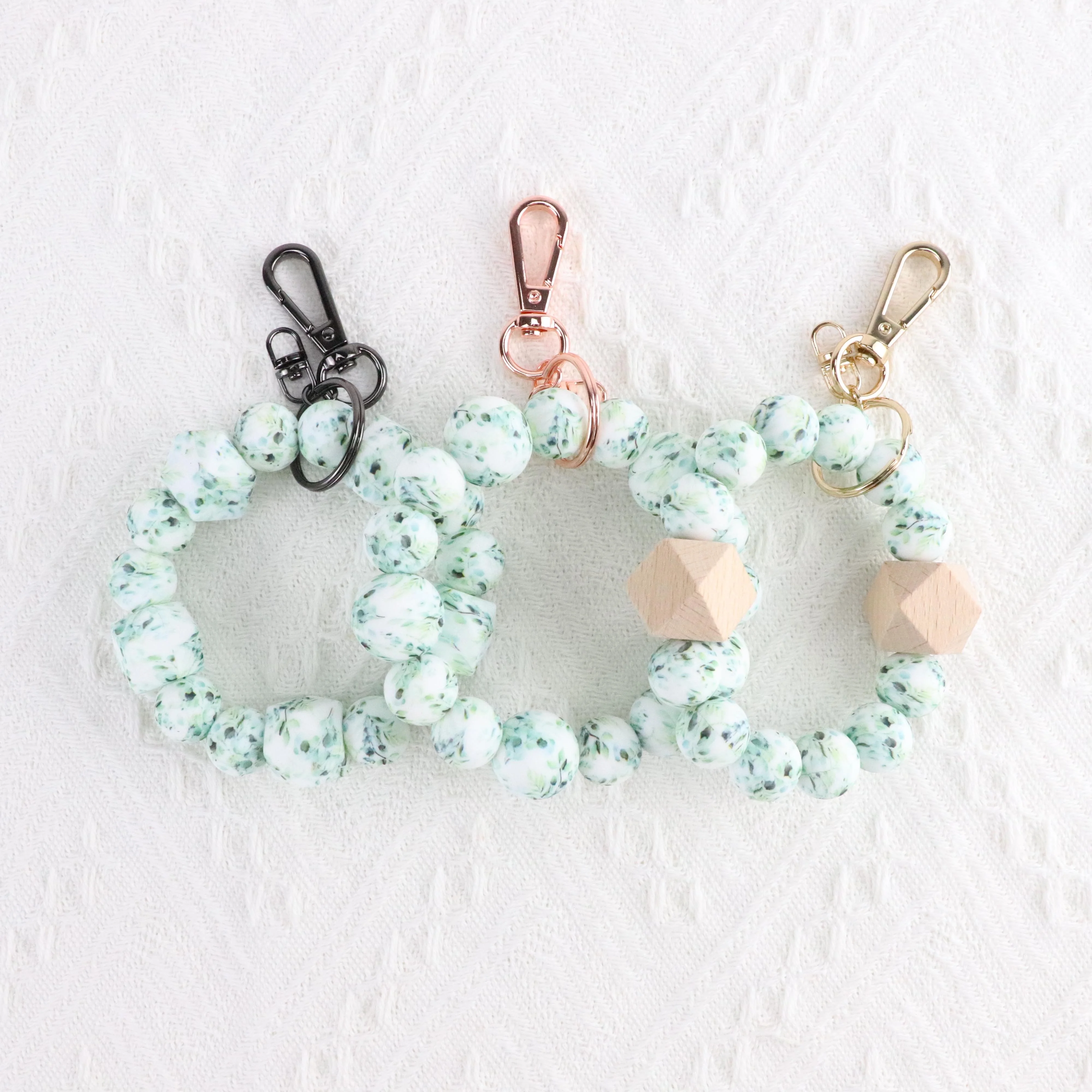 2023 Hot Sale Silicone Leaf Print Beaded Bracelet Key Chain Key Ring Bangle Key Chain