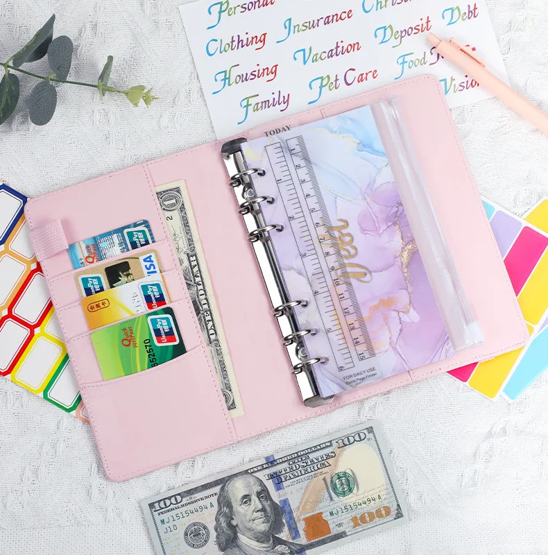 A6 PU Leather Notebooks Ring Six Holes Ring Binder With Card Holder For Budget Saving Binder Personal