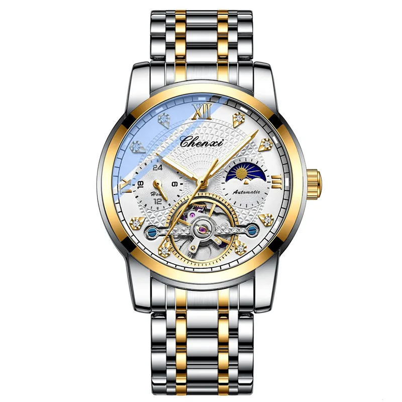 High Quality Stainless Steel Watch Logo CHENXI 8870 Hollow Flywheel Starry Sky Watch Luminous Original Mechanical Movement Watch