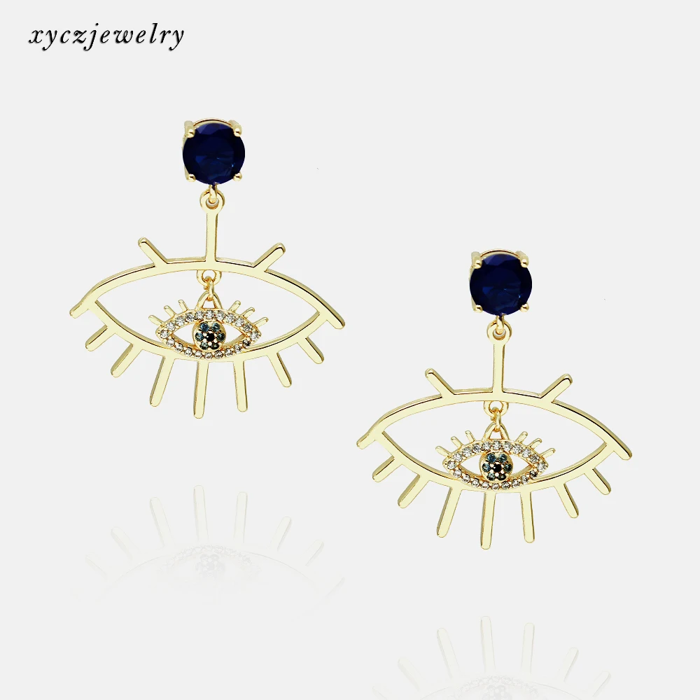 Xingyu wholesale gold plated wedding jewelry beautiful blue big eyes stud earrings
