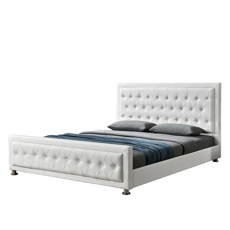 Willsoon  classical sleigh bed with button Design PU synthetic leather Double Upholstered Bed Frame for home use wholesales bed