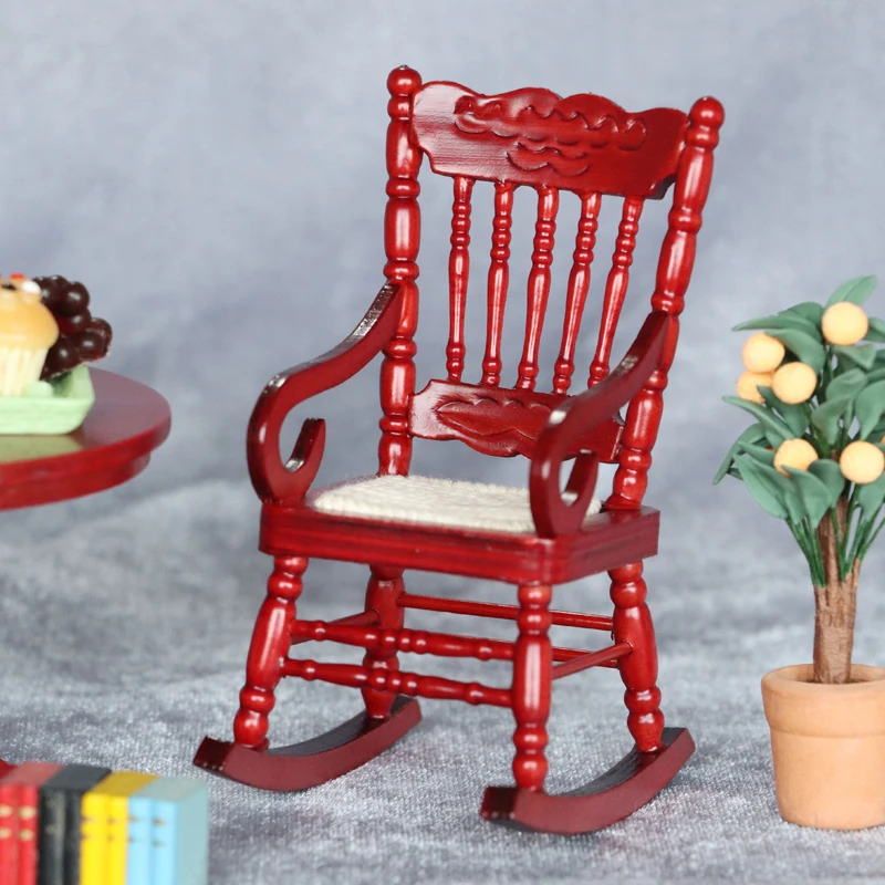1:12 doll house dollhouse mini furniture model classic rocking chair White/mahogany color