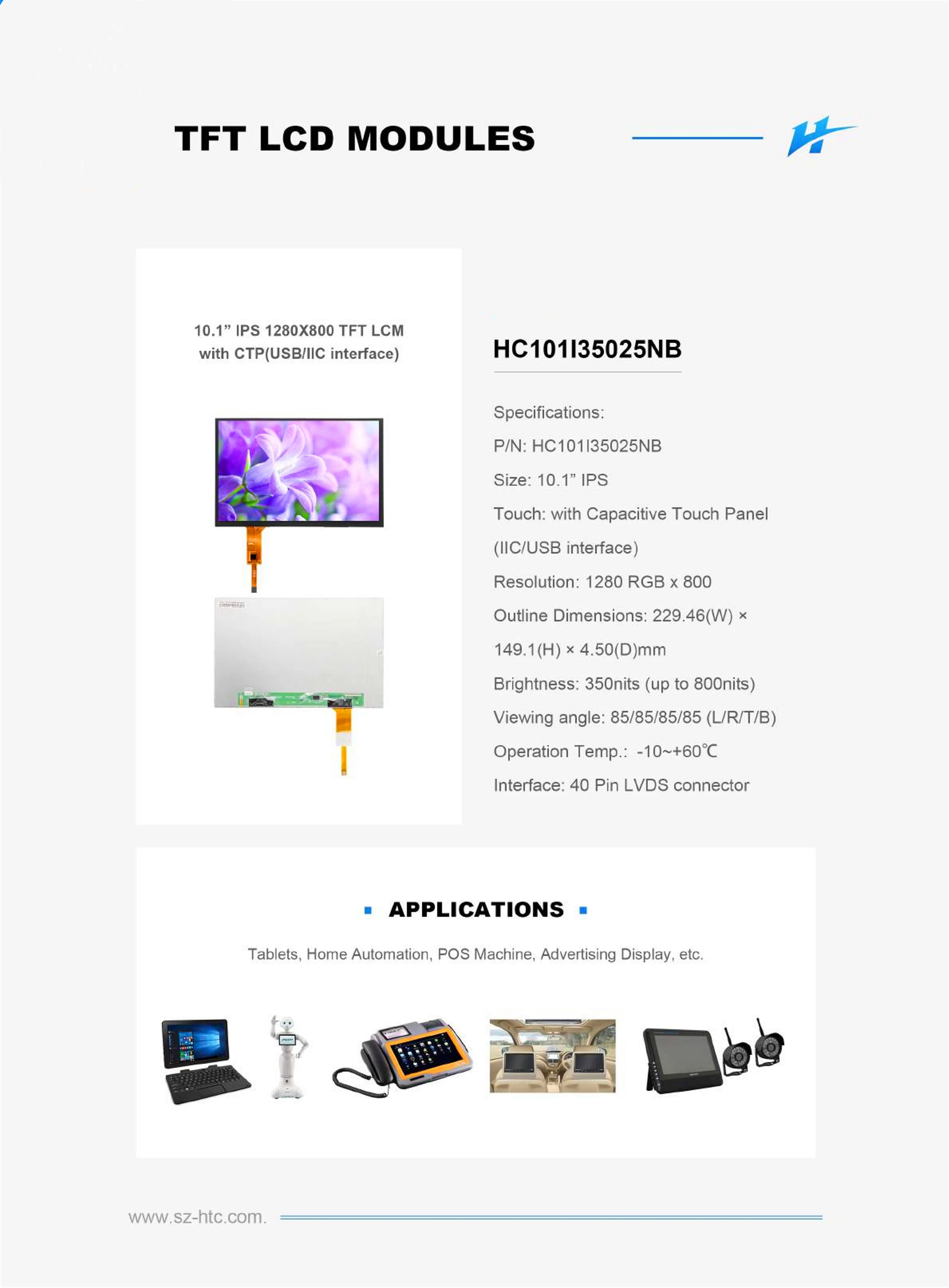 10.1 inch i2c lcd touch display ips lcd screen  Touch screen 1280x600 10.1 inch TFT lcd modules