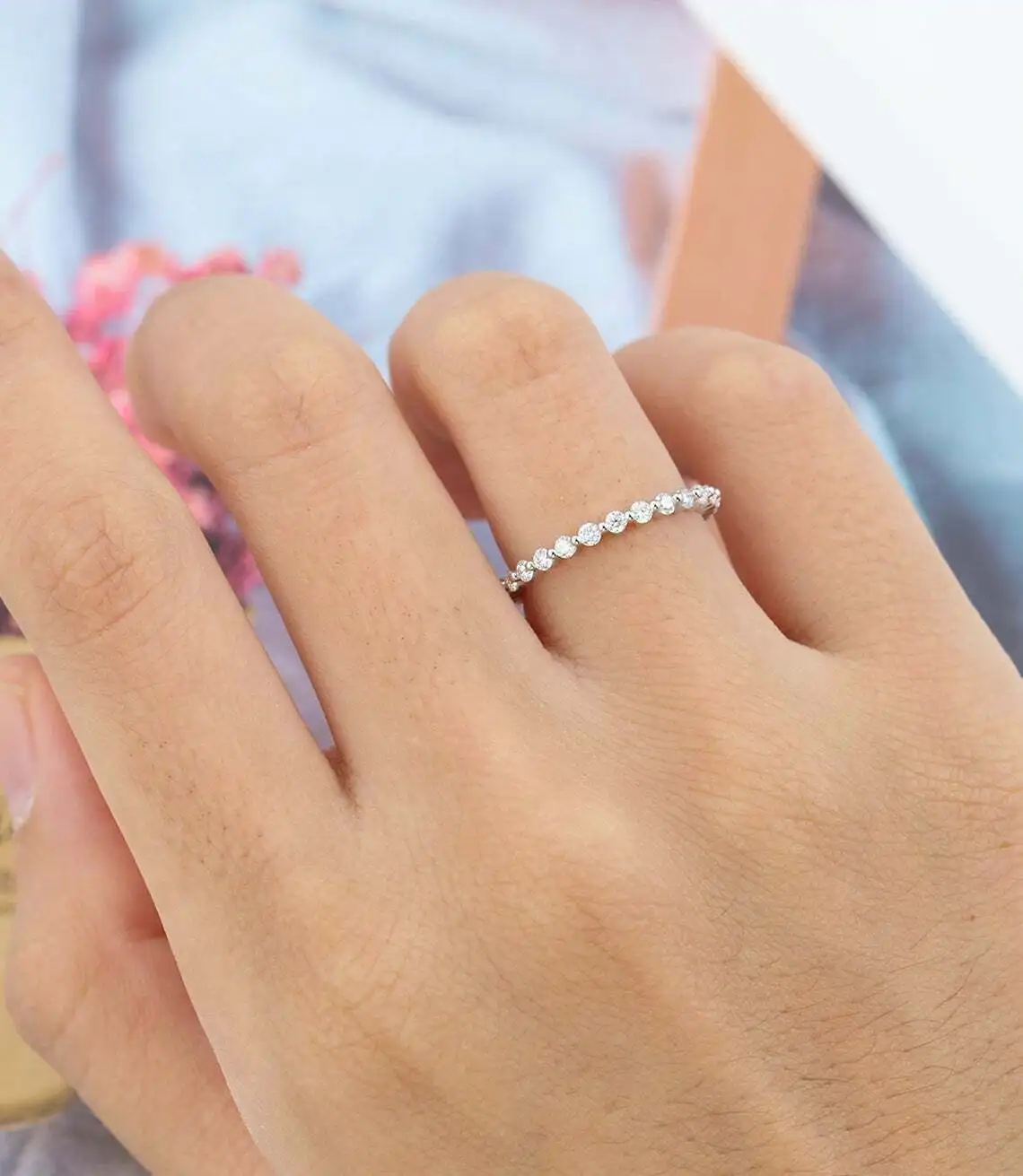 14K White Gold Plated ring 0.65 Ct Wedding Moissanite Eternity ring