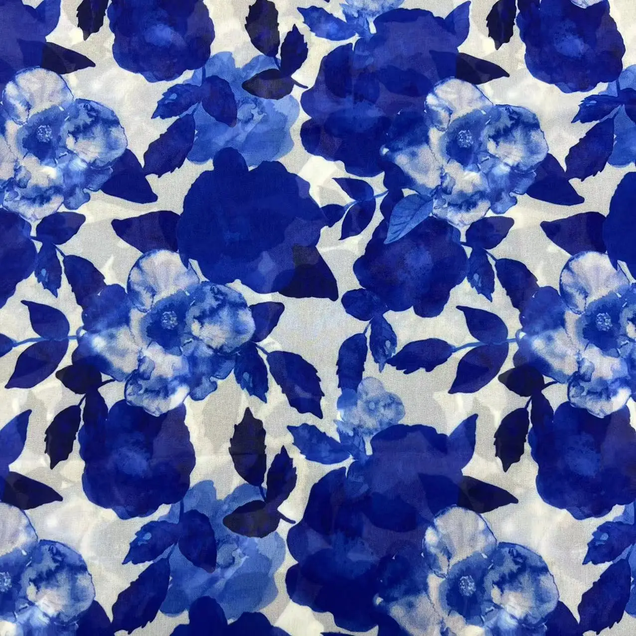 later fashion royalblue big floral digital print fabric 70gsm 100%polyester composite silk chiffon