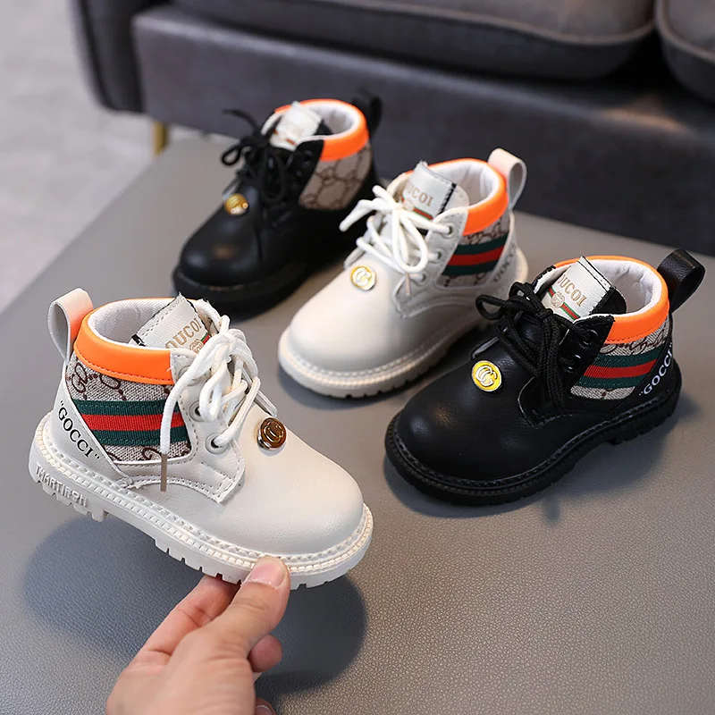 2021 Original Factory 1-5 Years boys girls children Shoes Unisex Short Leather white little Martin Boots for Kids