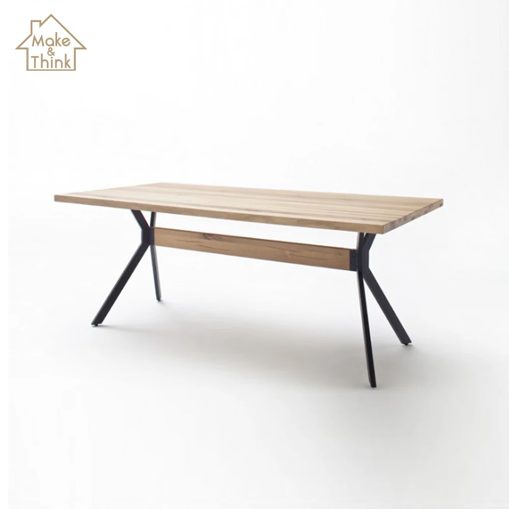 
Luxury furniture dining room table wood modern black metal legs 
