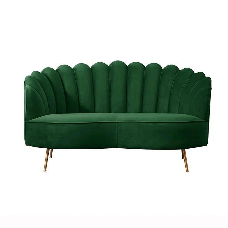 French Luxury Home Furniture Gold Metal Legs Two seats Sofa Lounge velvet Fabric Flower