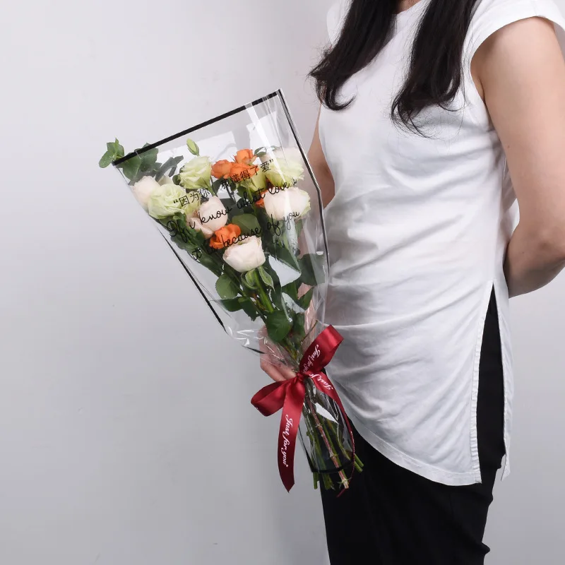 Florist packaging Material Clear OPP rose bouquet sleeves waterproof transparent flower bags
