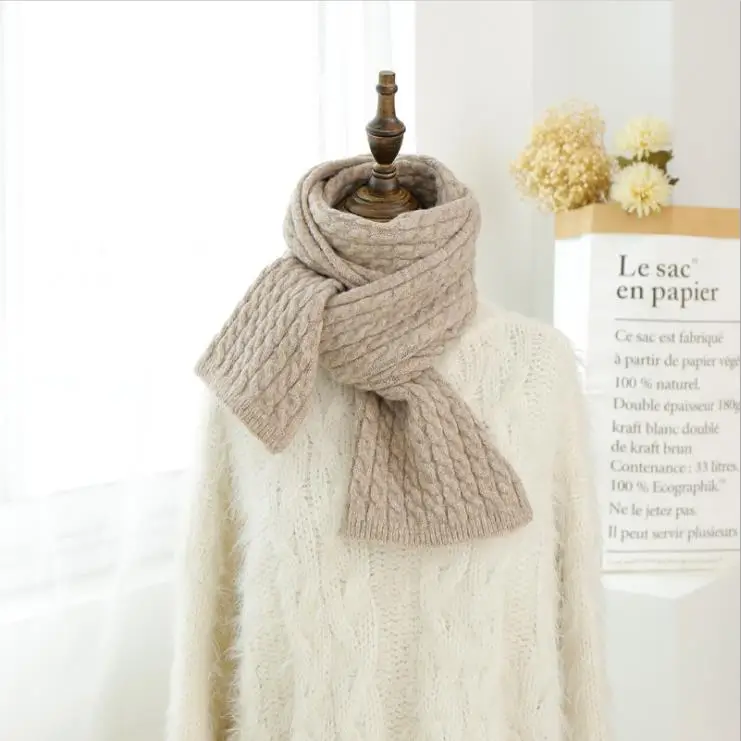 fashion custom knitted cashmere scarf 2019 winter warm cable knit scarf women