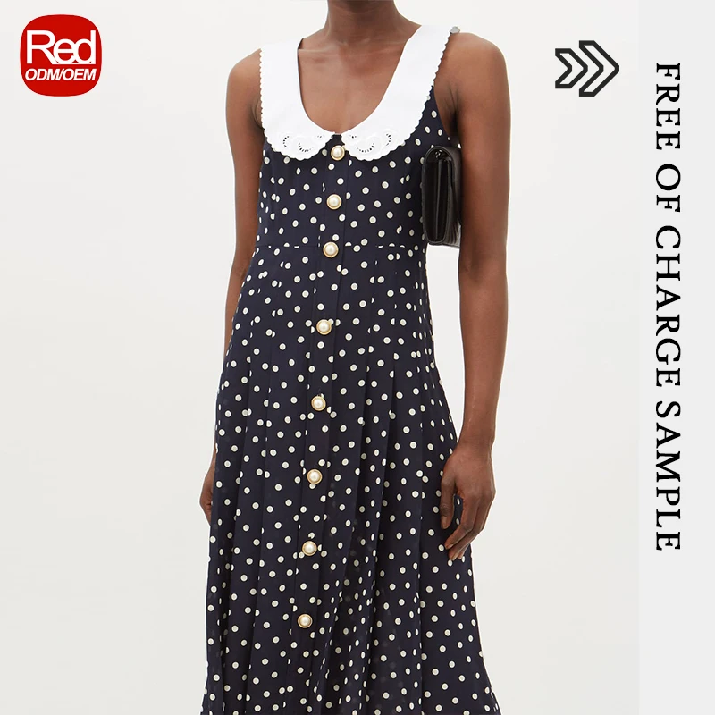 RedHK Custom High Quality New Arrives Fashion Summer African Dresses Black Dress With White Polka Dots Dresses Women Elegant