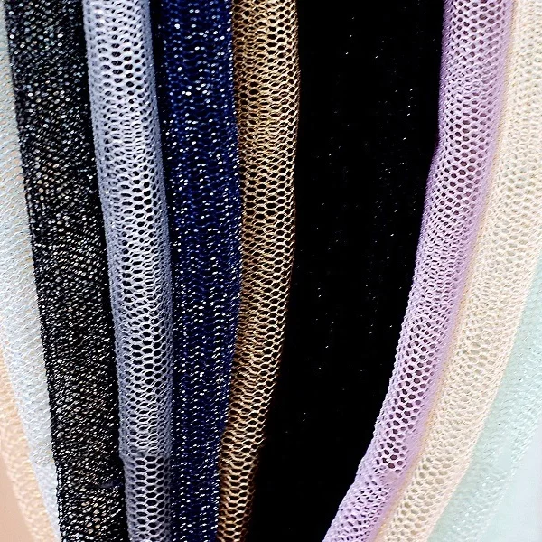95% Nylon with metallic lurex yarn tulle mesh very shiny Fabric