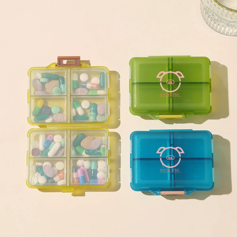 Portable Pill Box With 8 Grids Plastic Pill Box Storage Cases Thick Pills Organizer Travel Medicine Box Sturdy Material Weekly