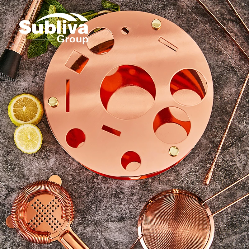 12 Piece Copper Plated Cocktail Set With Round Stand