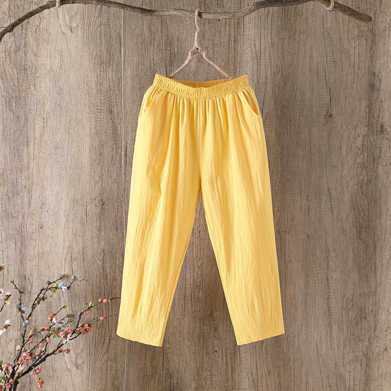 2021 New Spring & Summer Cotton and Linen Women Nine-point Pants Loose Harlan Casual Bottom