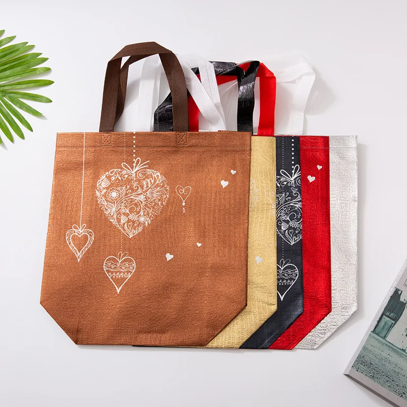 Wholesale custom reusable bride gift foldable shopping bag gold silver rose gold lamination metallic laser non woven fabric bag