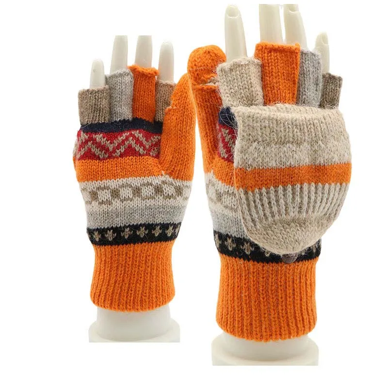 Winter Knitting Half Finger Gloves  Cheap Jacquard Thick Gloves Winter Warm Unisex Wool Knitted Gloves